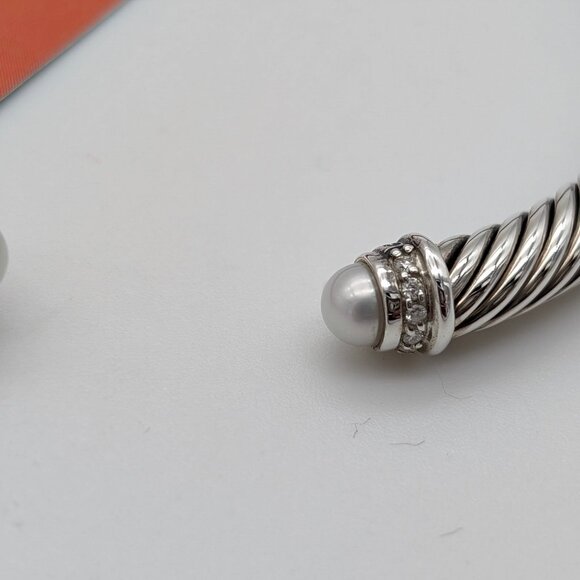 DAVID YURMAN 5mm Cable Classic Pearl Bracelet Pavé Diamonds Sterling Silver 7 in - Picture 2 of 8